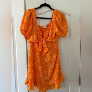 orange puff sleeve dress